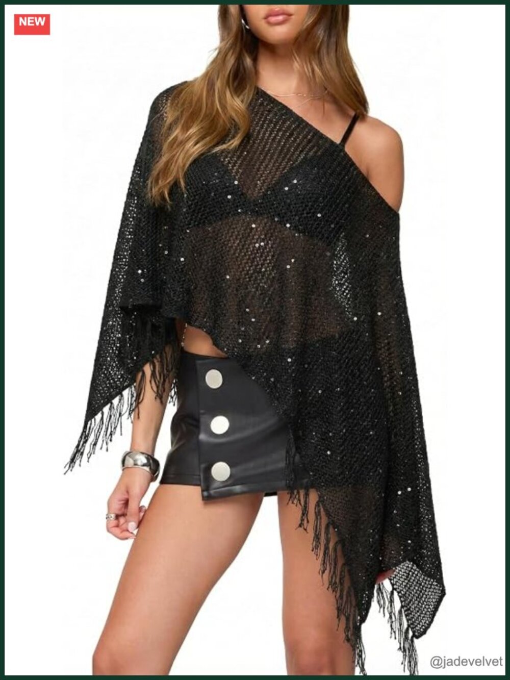 Sheer Glitter Mesh Knit Crochet Shrug Cover Up Batwing Sleeve